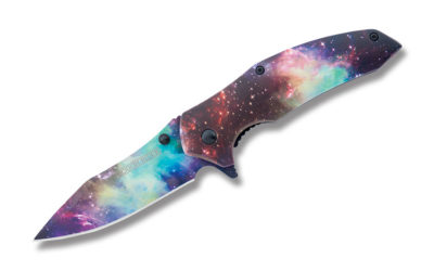 Galaxy Swirl Linerlock Deep Red Green Pink Aluminum Handle