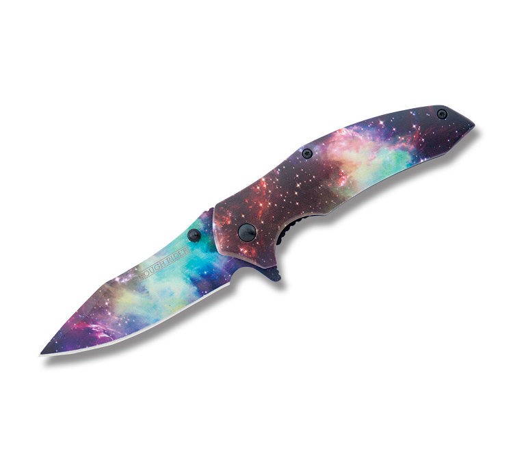 Galaxy Swirl Linerlock Deep Red Green Pink Aluminum Handle