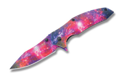 Galaxy Swirl Linerlock Deep Blue Red Purple Aluminum Handle