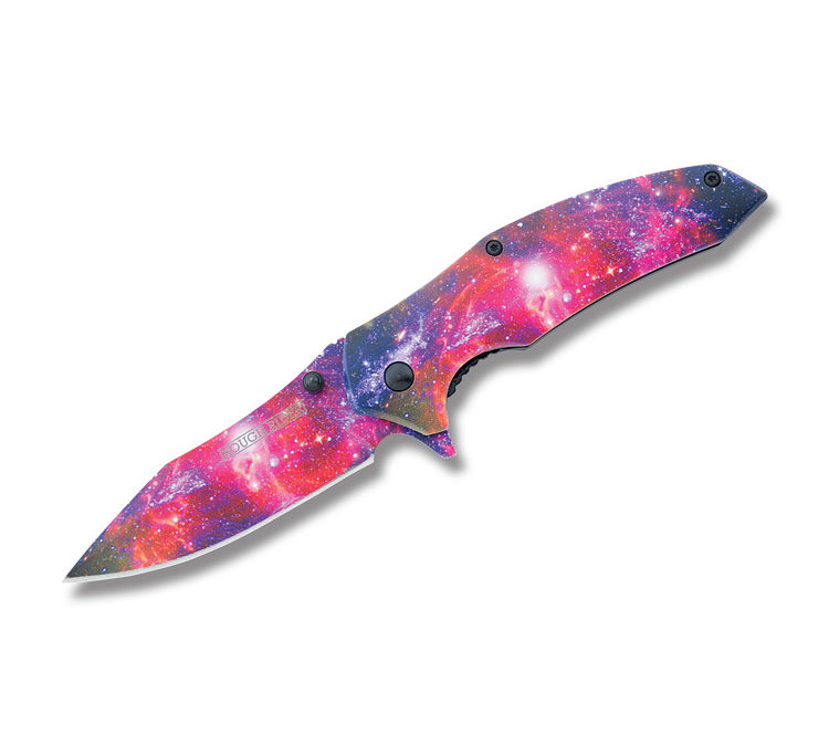 Galaxy Swirl Linerlock Deep Blue Red Purple Aluminum Handle