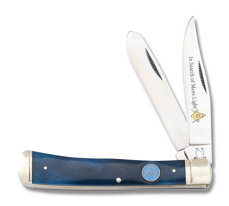 Masonic Trapper Blue Smooth Bone Handle