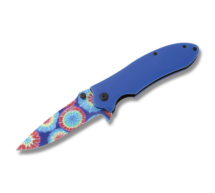 Tie Dye Assisted Opening Linerlock Blue G-10 Handle