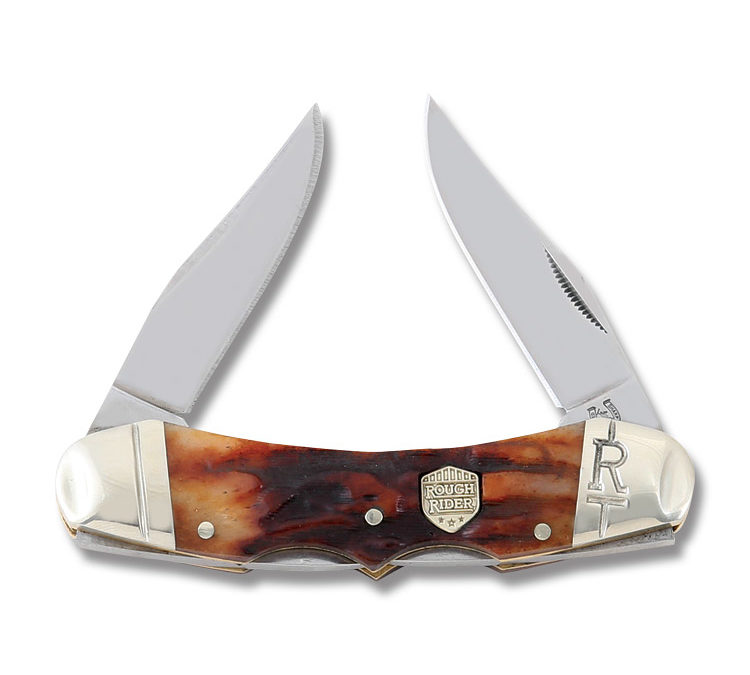 Double Lockback Brown Stag Bone Handle