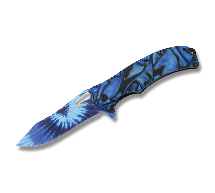 Tie Dye Assisted Opening Linerlock Big Blue Swirl Handle