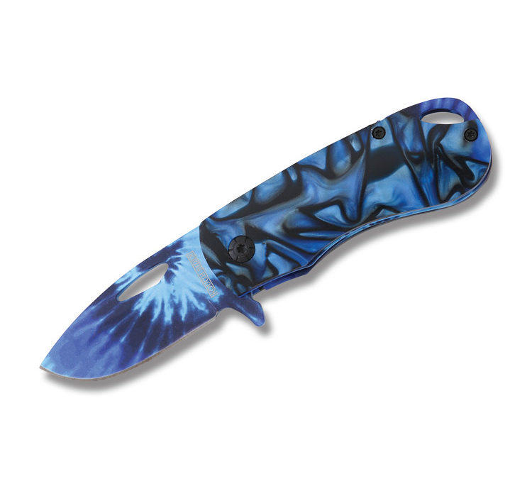 Tie Dye Assisted Opening Linerlock Little Blue Swirl Handle